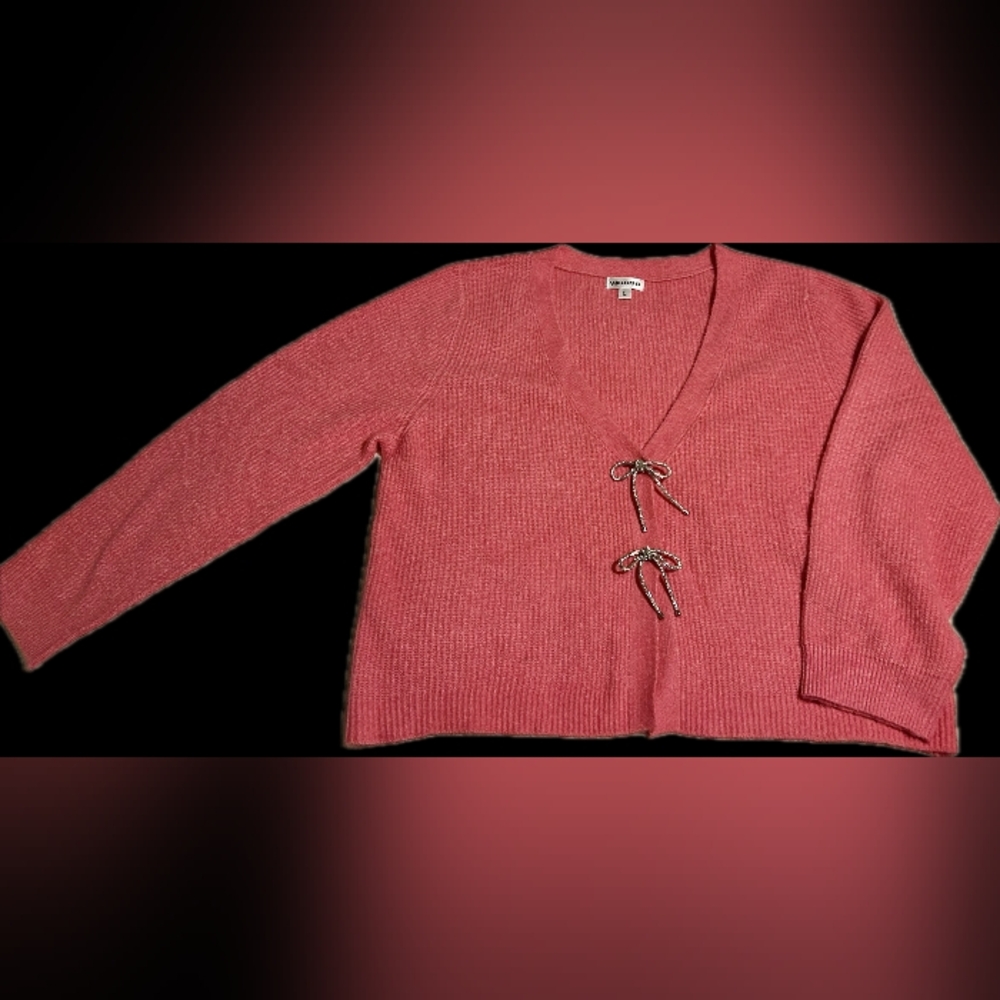 Vigoss Pink V-Neck Sweater with Bow Details